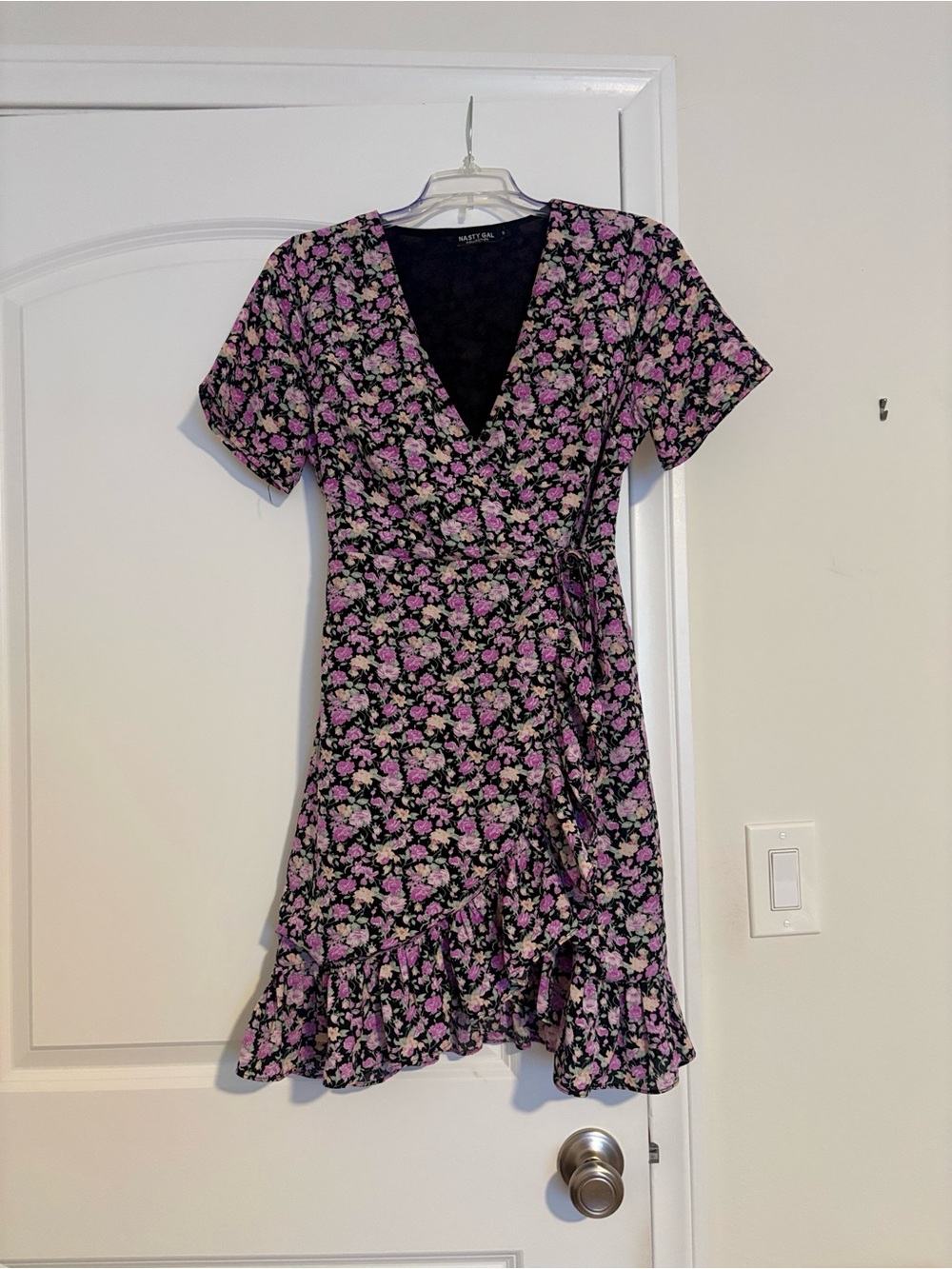 Nasty Gal Purple Floral Wrap Dress Size Small